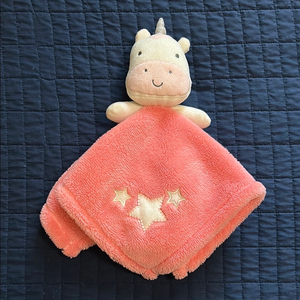 Baby Gear Pink Unicorn Lovey Security Blanket White Stars 15 x 15